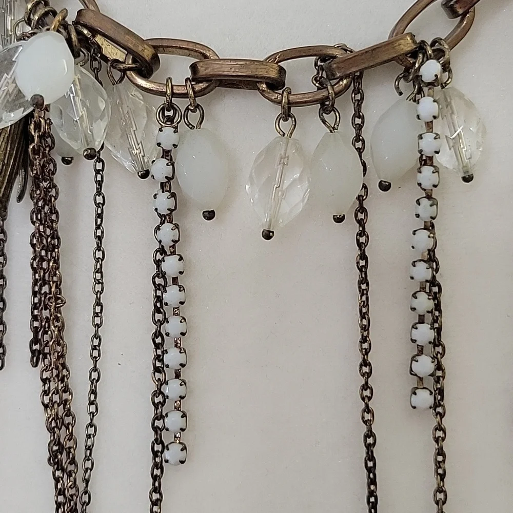 One Of a Kind Multi-Chain Necklace with White Beaded Accents - Picture 5 of 6